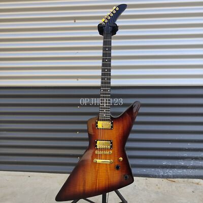 Custom Vintage Burst Explorer Electric Guitar Spalted Maple Top Solid Fast Ship