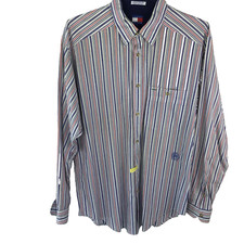 Tommy Hilfiger Shirt Mens Large Blue Red Striped Vintage Button Down Lion Crest