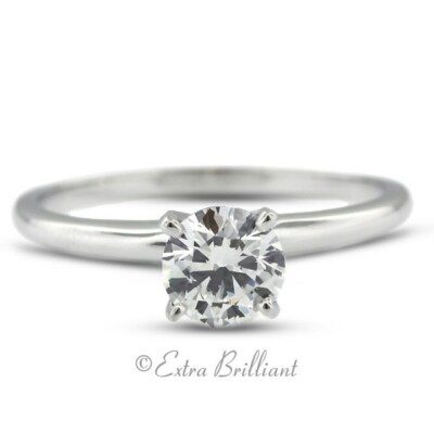 0.63 CT J/SI3/Ideal Round AGI Cert. Diamond 950PL Classic Single Stone Ring 3.4g