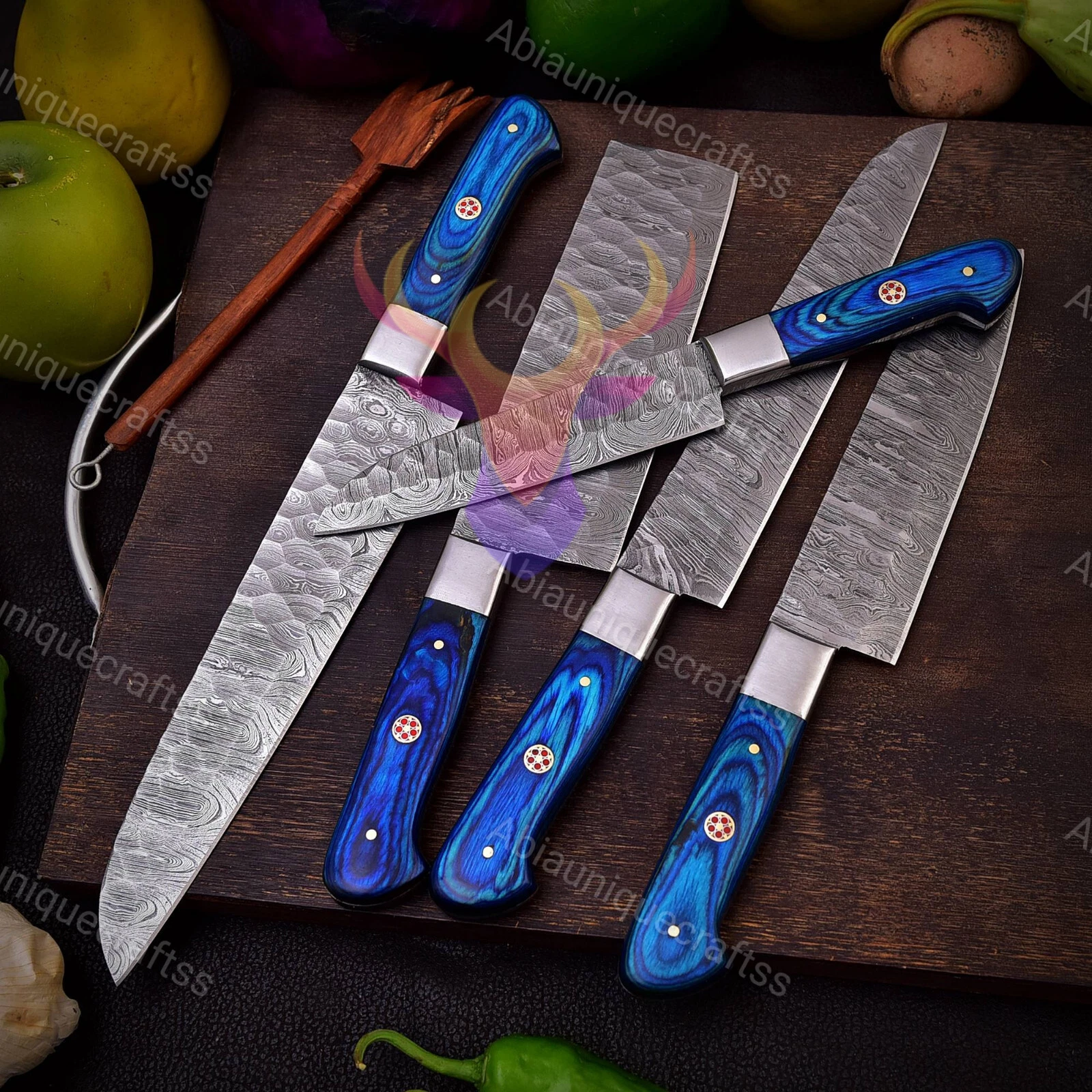 Hand Forged Damascus Steel 5 Pc Chef Knife Set Kitchen Knives Pairing Cleaver
Opens in a new window