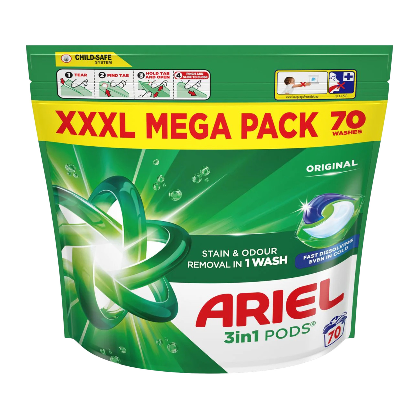 Ariel 3in1 PODS lessive capsules liquides 70 lavages original pour lave-linge