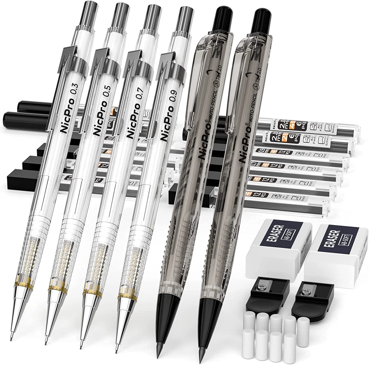 Nicpro 6 PCS Art Mechanical Pencils Set Metal, Artist Drafting Pencil