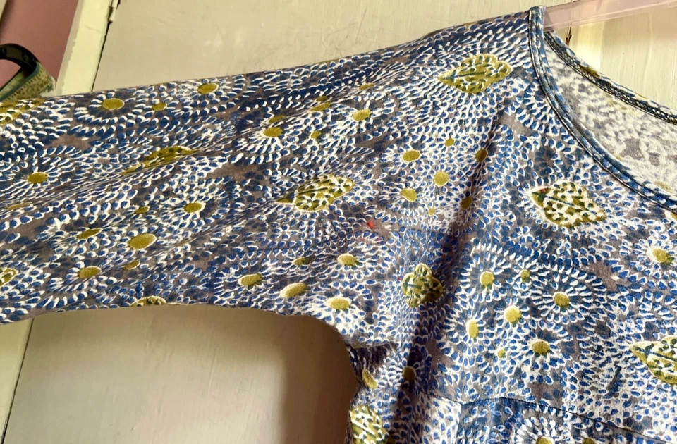 NILA RUBlA Dress Large Blue Roshan Bubble Cotton Jersey Block Print Round Neck - Image 4 of 4