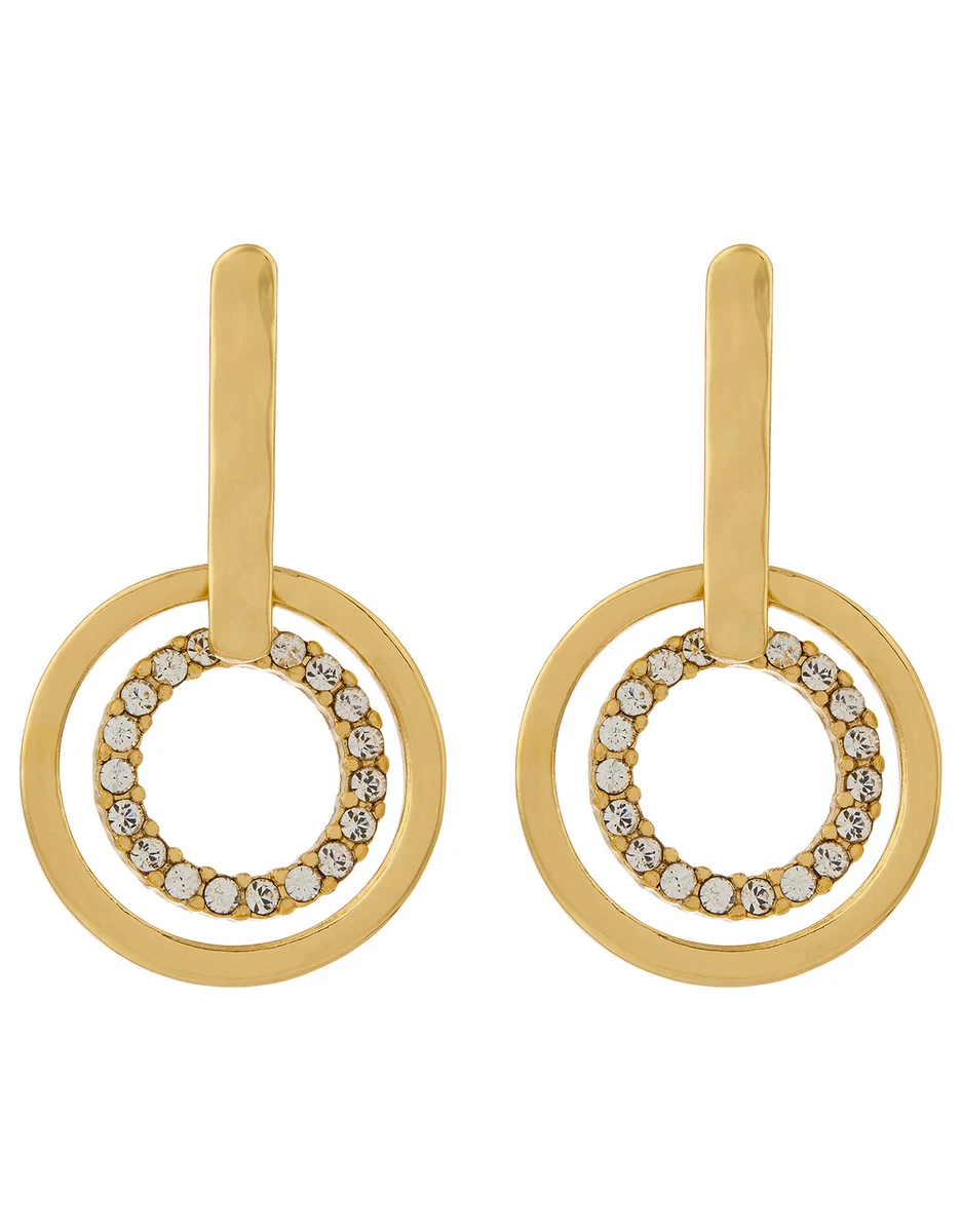 XX ACCESSORIZE STICK CIRCLE DROP EARRINGS SWAROVSKI CRYSTALS
