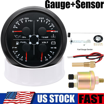 #ad #ad 85mm 4 IN 1 Multifunction Gauge Fuel Level Oil Pressure Water Temp Volt w Sensor $68.46