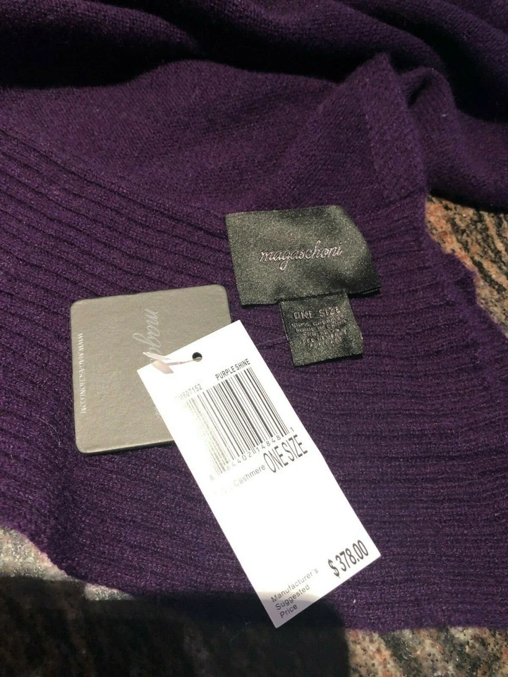 NUEVO Mantón bufanda tejido con volantes de doble capa 100 % cachemir púrpura Magaschoni  Foto 2 de 4