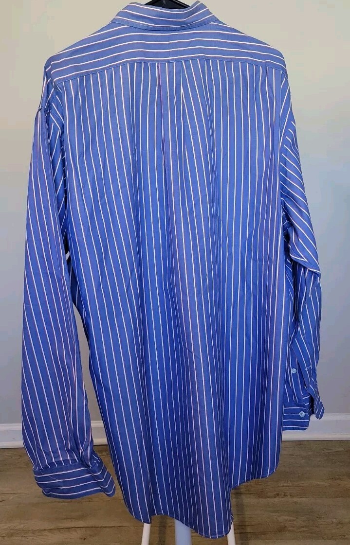 Camicia Ralph Lauren grande blu a righe pony classica con bottoni manica lunga uomo