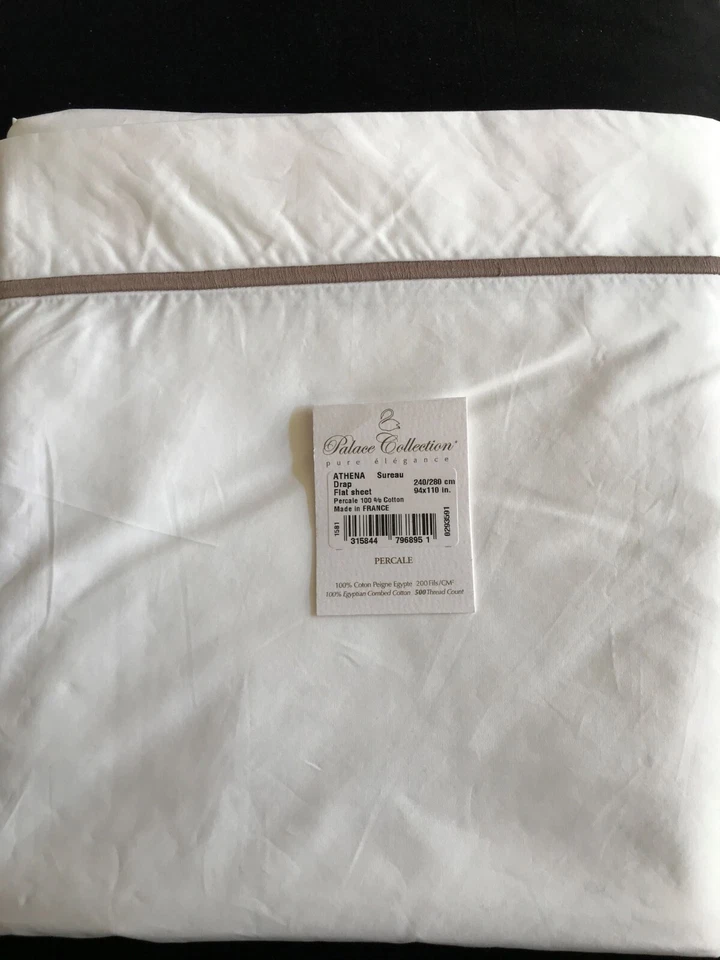 $345 Novo Yves Delorme Athena Branco Queen Lençol Plano Sureau Listras Marrom França - Imagem 3 de 4