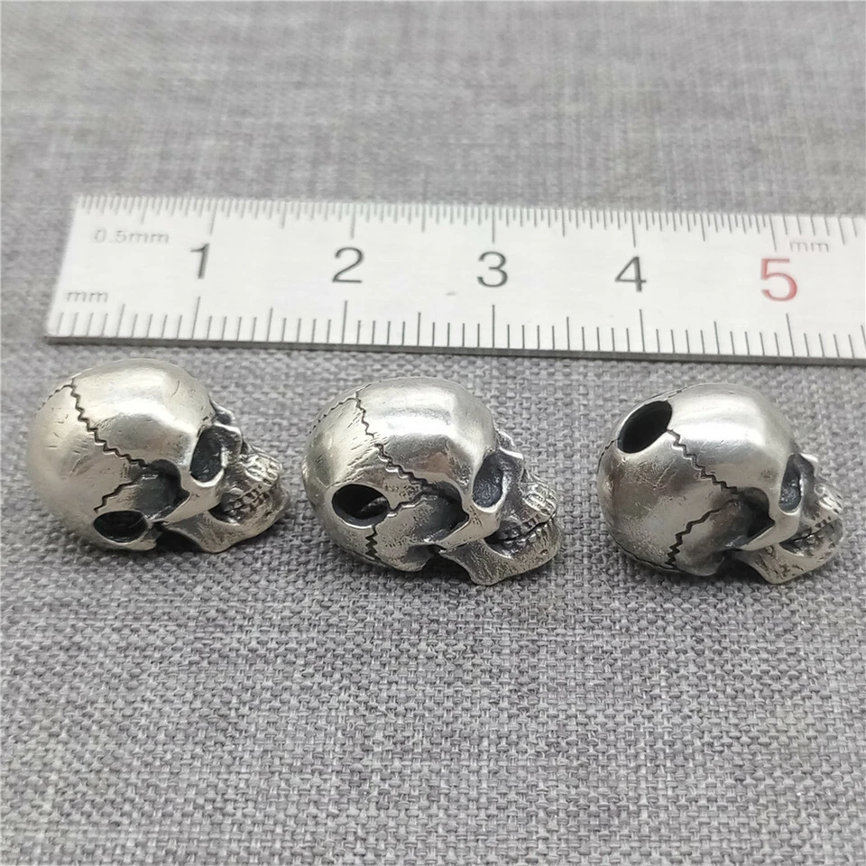 Espaciador de esqueleto punk de plata esterlina con cuentas de cabeza de calavera 3D de plata 925 para pulsera Foto 3 de 4