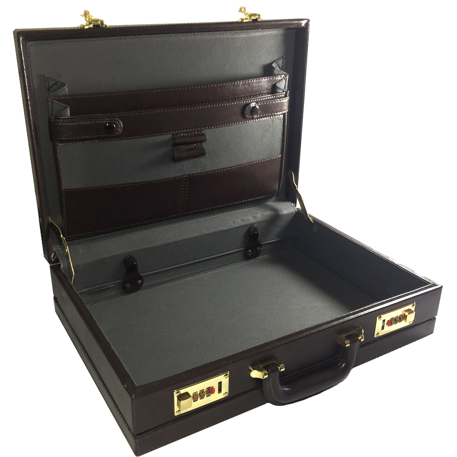 EXECUTIVE EXPANDING FAUX LEATHER BRIEFCASE LAPTOP HAND LUGGAGE BROWN