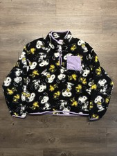 Peanuts Snoopy Woodstock Womens 1/4 Zip Print Black Fleece Sweater M All Over