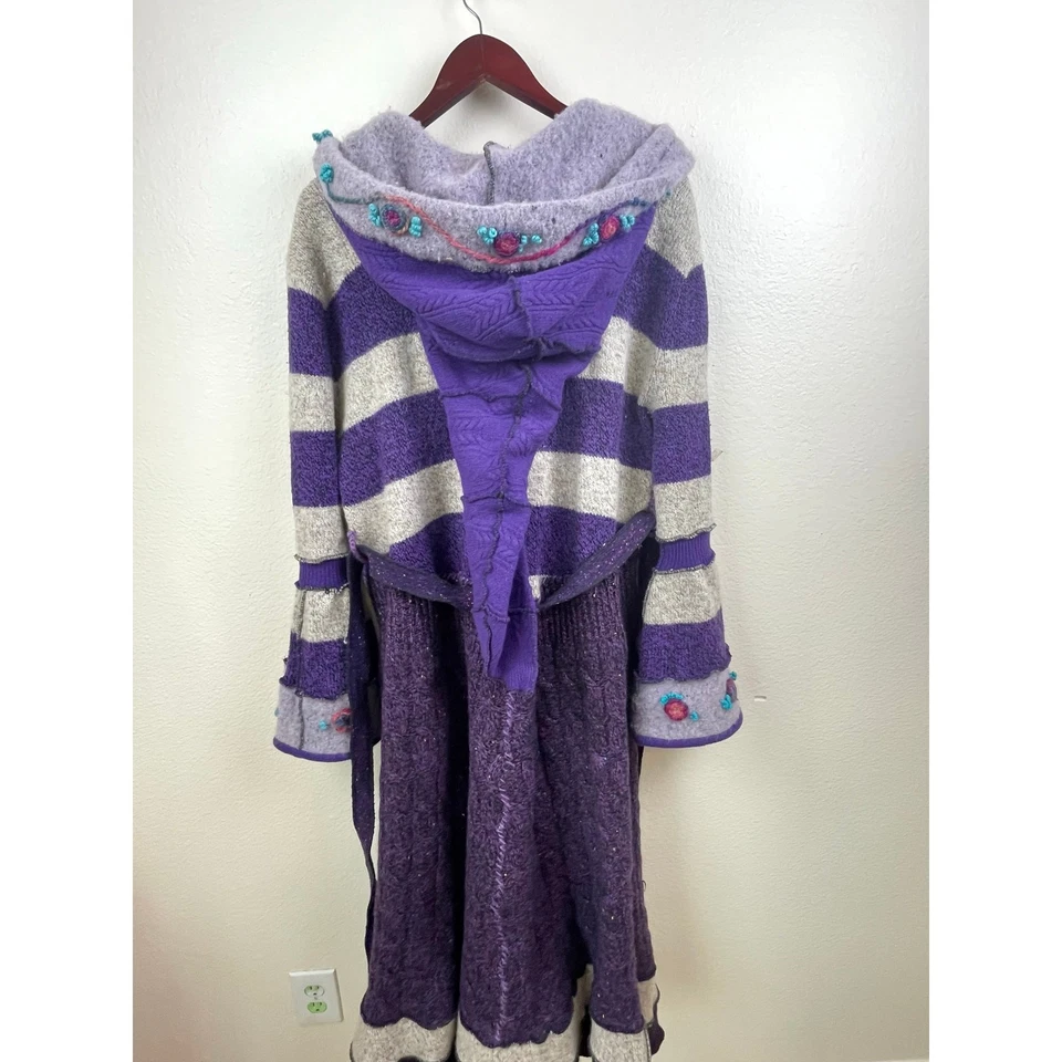 Vintage Womens Sweater Sz L Wool Oversized Hooded Duster Maximalist Artsy Boho - Image 2 of 4