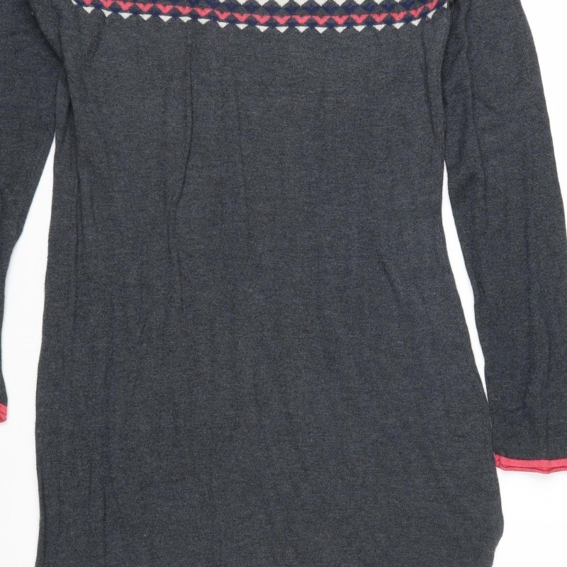 Weird Fish Womens Jumper Dress Size 14 Grey Geometric Knee Length Scoop ...