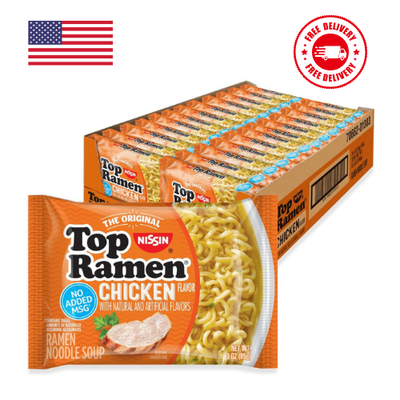 #ad Nissin Top Ramen Noodle Soup Chicken 3 Ounce Pack of 24 $9.73