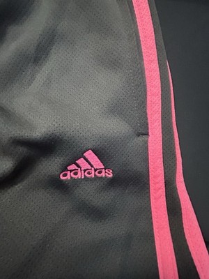 Adidas Climalite Wide Leg Capri Track Pants LG Black Pink 3-Stripe NWOT Read