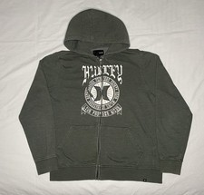 Vintage Hurley Hoodie Mens L Green Logo Full Zip Y2K Skater