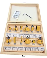 270401, 12pcs Router Bits Set Carbide Tipped, Wooden Carry Case Tools