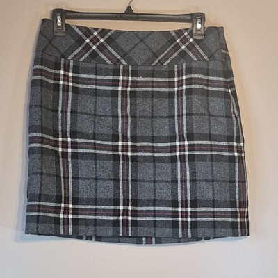 Eddie Bauer Women's Plaid Twill A-Line Skirt Zip Lined Gray Black Red 12 Tall