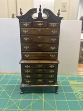 R.O.C. Tall Chest of Drawers Miniature Wood Highboy with Brass Pulls