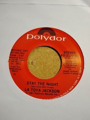 LA TOYA JACKSON 45 STAY THE NIGHT VINYL RECORD VG+ BOOGIE FUNK 45