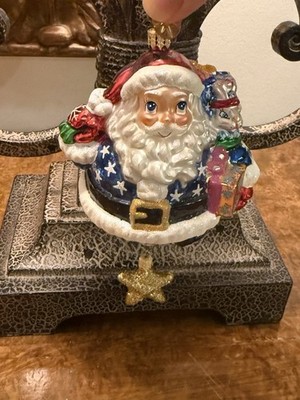 Radko Patriotic USA Santa Claus With Hanging Star Roly Poly Ornament READ