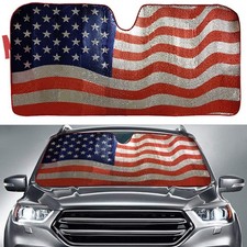 Big Hippo American Flag Car Sun Shade Windshield Visor UV Protector 63"x28.5"