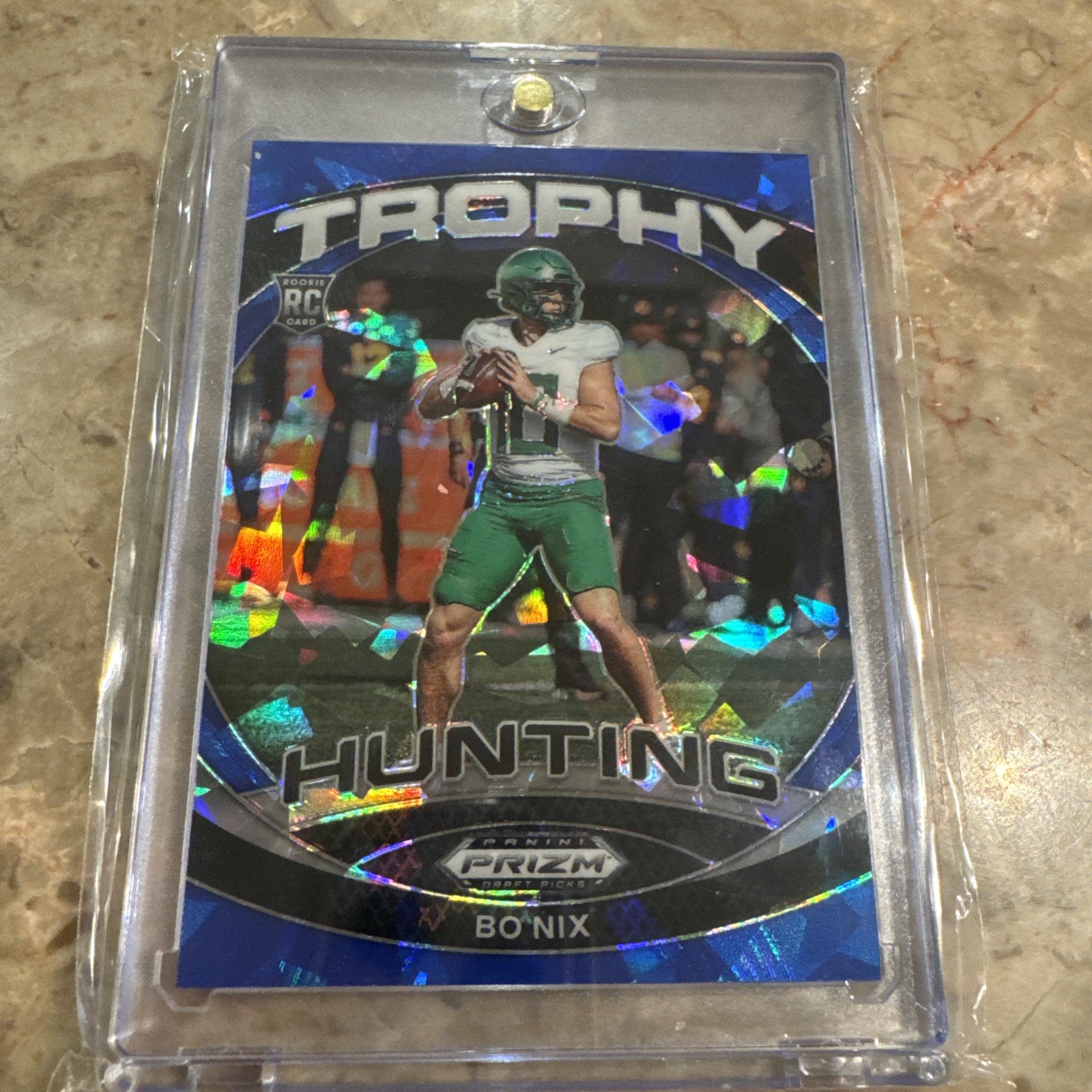 2024 Prizm Draft Picks Bo Nix RC Trophy Hunting Oregon Broncos Blue Ice /99 SP