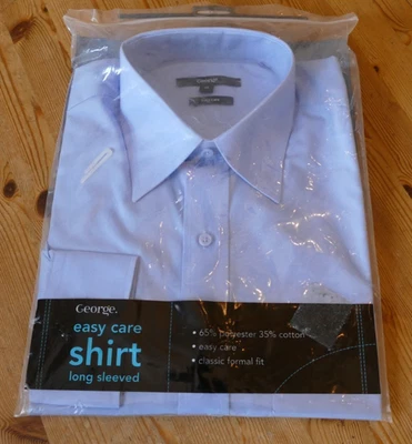 BNWT MENS GEORGE BLUE EASY CARE L/S SHIRT - SIZE 15 COLLAR - Image 1 of 4
