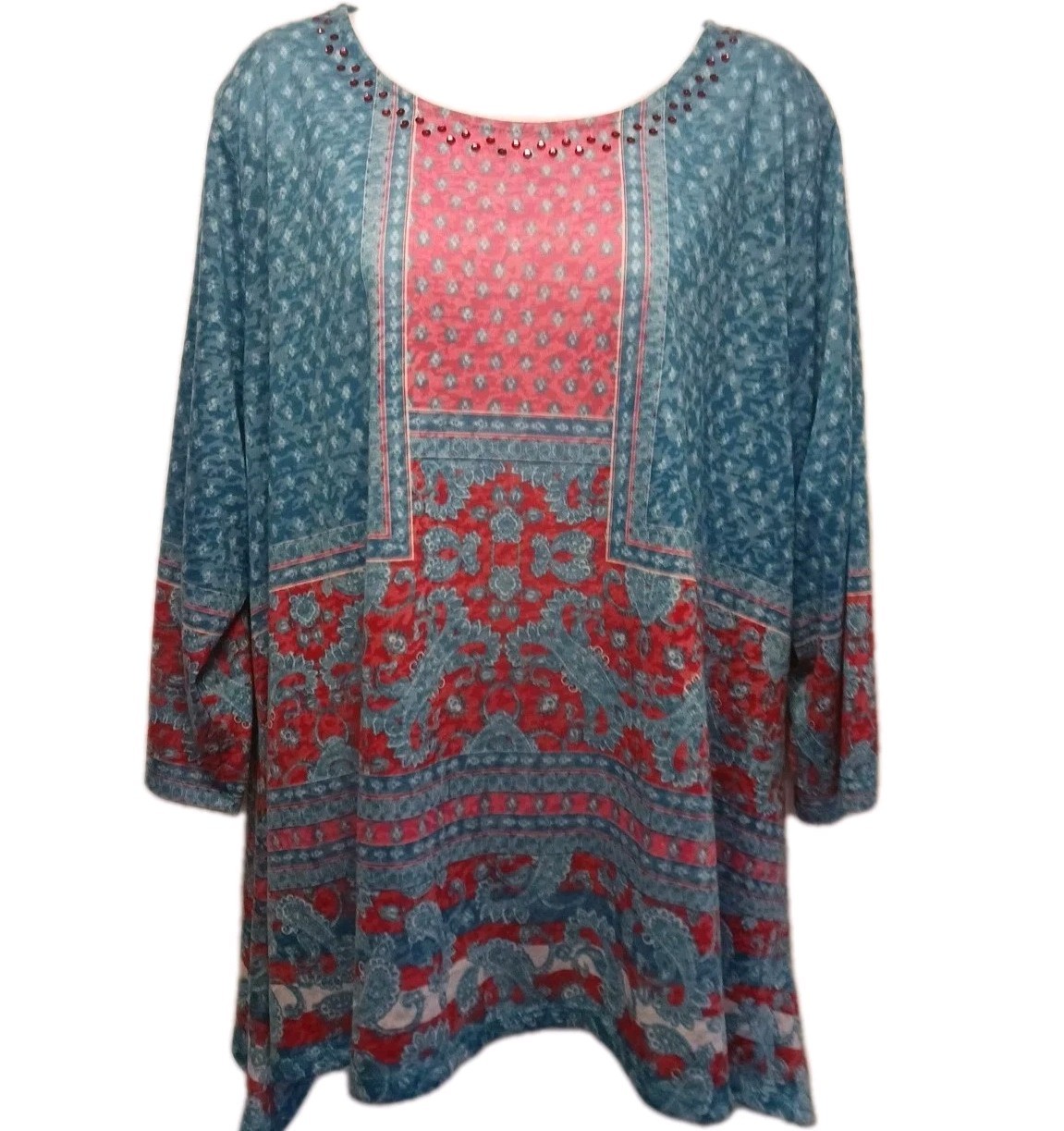 Ruby Rd. Plus Size 2X Aqua Boho Mixed Paisley Bor… - image 1