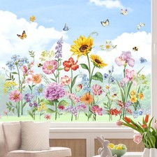 "Garden Flower Window Clings Wildflower, Sunflower, Iris, Butterfly Decals"