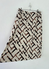 M  S Skirt Women Linen Blend Chocolate Brown  Ivory Elastic Midi Size 22