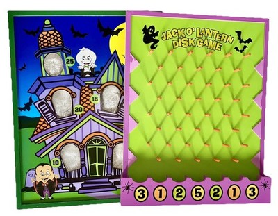 Vtg Wood Halloween Kids Party Game Disc Drop & Haunted House Bean Bag Toss