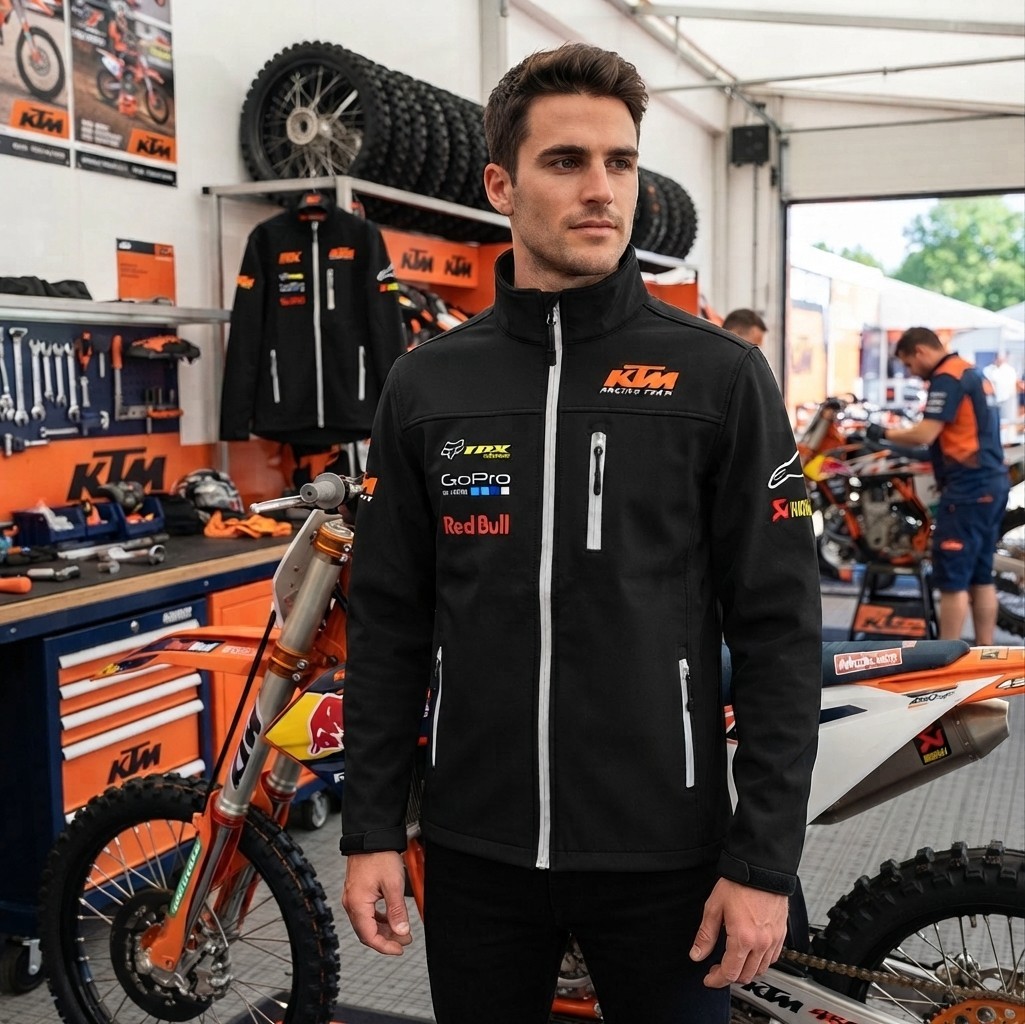 Chaqueta Ktm Racing - Cortavientos moto shoftshell negra con cremalleras