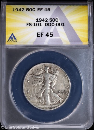 1942 50C Walking Liberty Half Dollar ANACS XF 45 | FS-101 DDO-001
