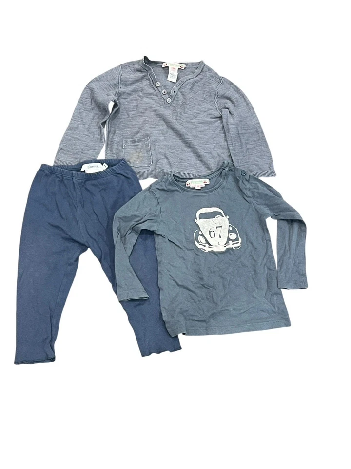 BONPOINT BABY МАЛЬЧИКОВ 18 МЕСЯЦЕВ СМЕШАННЫЙ ЛОТ ГРАФИЧЕСКИЙ ФУТБОЛКА БРЮКИ СВИТЕР СИНИЙ СЕРЫЙ - Изображение 3 из 4