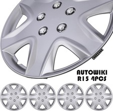 4-pack Universal 15in Snapon Hub Cap Silver Abs Wheel Covers For R15 Steel Rims