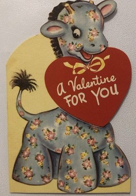 Vtg Diecut Valentine Greeting Card Adorable Floral Fabric Giraffe RustCraft