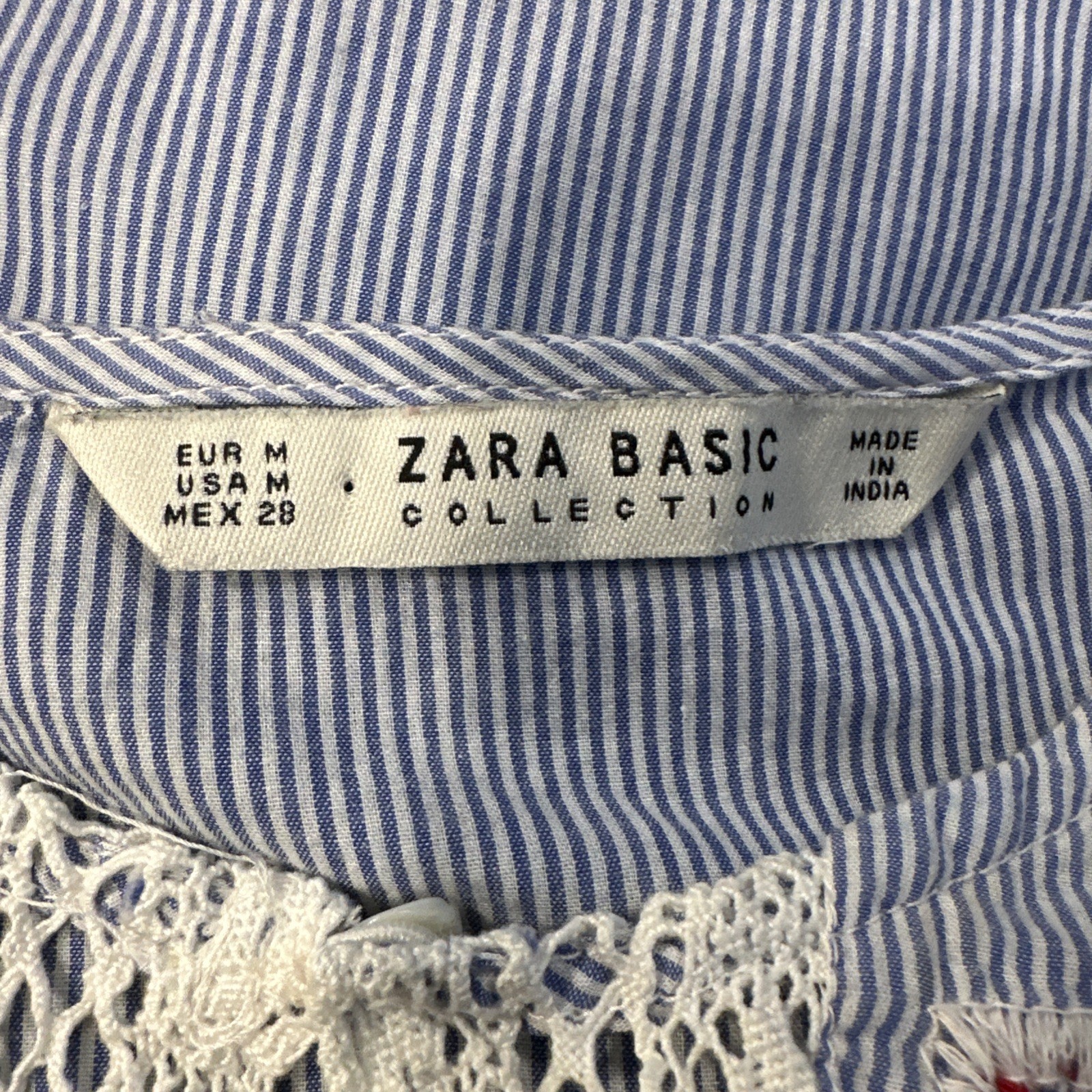 Zara Basic Medium Blue Striped  Floral Embroidere… - image 7