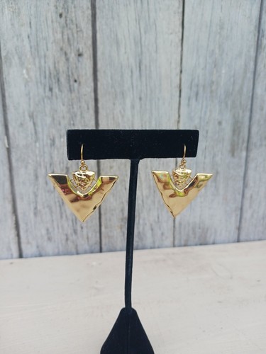 Gold Tone Hammered Triangle Drop Earrings Textured, Dangle Minimalist