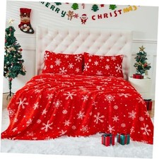 Christmas Faux Fur Sheets, Luxury Ultra Soft Fleece Bed Full 01 Snowflake
