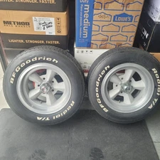 Vintage GM Torque Thrust Wheels Rims 14x7 Inch 5x4.75 BF Goodrich Roller Tires