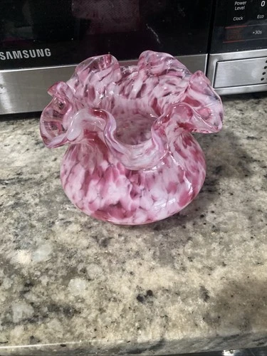Fenton Rose Mist Vasa Murrhina Pink Ruffled Rose Bowl Vase