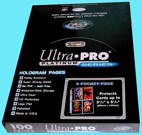 100 Ultra PRO Platinum 4-Pocket Sports Trading Card Storage Pages Sheets Binder