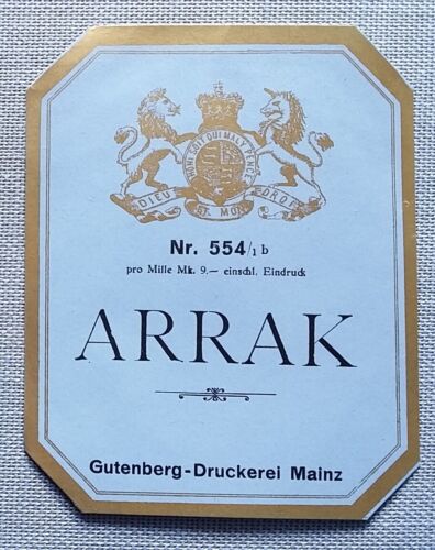 Ancien Étiquette de Vin Musteretikett Label Arrak Gutenberg Mayence Bleu Doré - Afbeelding 1 van 2