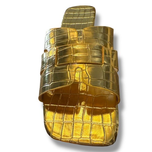 Gold H metallic Slide Sandals Crocodile Embossed Slip On Summer Shoes Size 9 - Picture 6 of 16