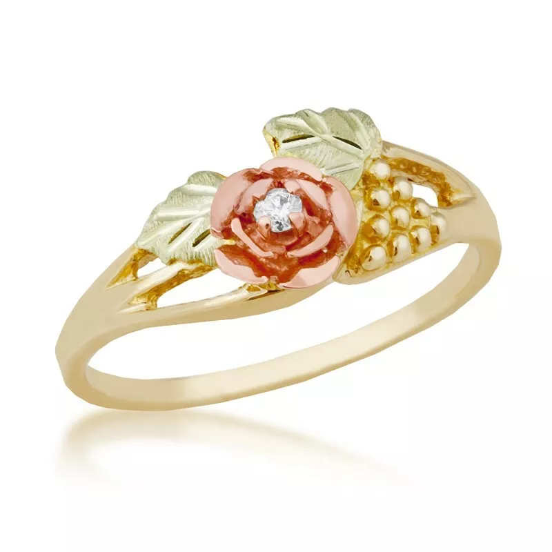 Mt Rushmore Black Hills Gold Rose Ring w Diamond Size 5.5 FAST SHIPPING
