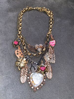 Betsey Johnson Lady Luck RIDE WITH ME Horseshoe Feather Rose Western Necklace