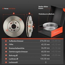 NK Bremsenset Für Opel Astra K - 276mm Belüftete Bremsscheiben Vorne + Bremsbeläge Komplettset