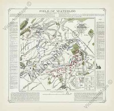 Field of Waterloo Battle antique plan Victorian map Cotton 1854 art print poster