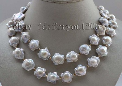 36'' Genuine Natural 16mm White Flower Reborn keshi Pearl Necklace 14k #f2298!